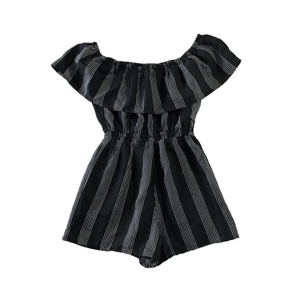 Lucca Romper Womens Size XS Black & White Striped Off-Shoulder Ruffled - Picture 5 of 6